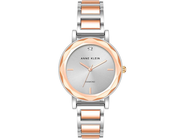 Anne Klein Two-Tone Silver and Rose Gold Facetted Crystal Diamond Accent Ladies Watch