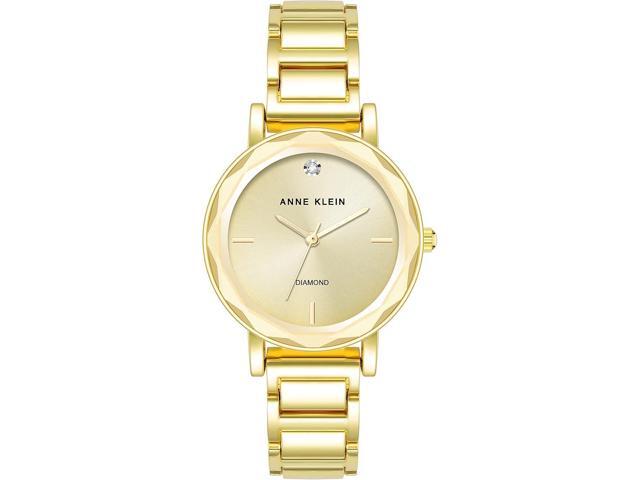 Anne Klein Gold-Tone Faceted Crystal Champagne Sunray Ladies Watch AK-3966CHGB