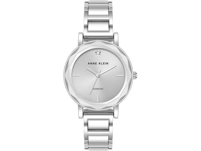 Anne Klein Silver-Tone Faceted Crystal Diamond Dial Ladies Watch AK-3967SVSV
