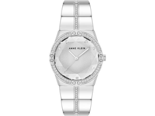 Anne Klein Silver-Tone 116-Crystal Bezel and Link Bracelet Ladies Watch