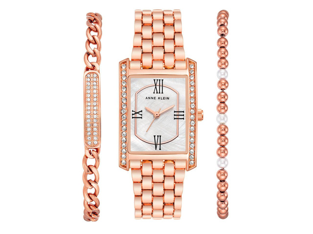 Anne Klein Rose Gold-Tone Rectangular Mother-of-Pearl Center Ladies Watch AK-3990WRST