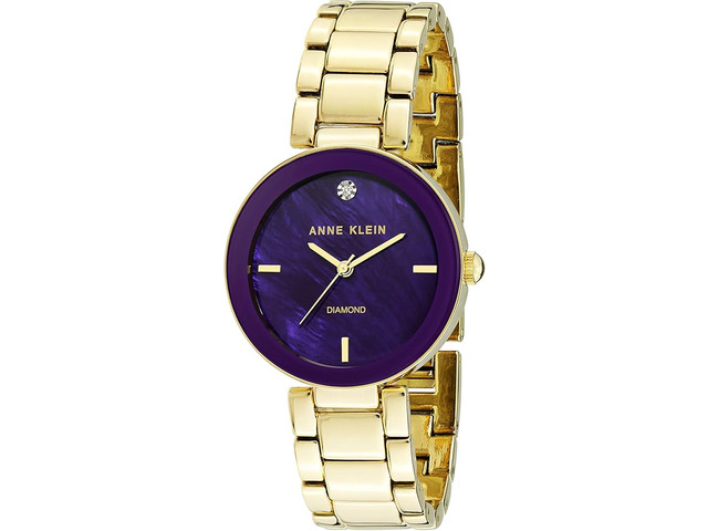Anne Klein Gold-Tone Purple Dial with Second Hand Ladies Watch