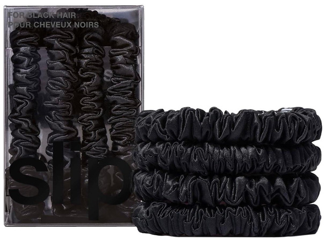 Slip Silk Skinny Scrunchies - Elastic Scrunchies Set (Set Of 4) - Black