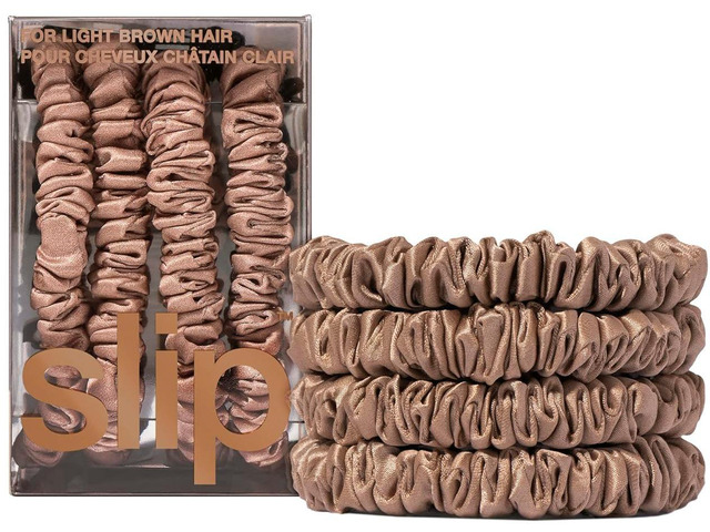 Slip Silk Skinny Scrunchies - Elastic Scrunchies Set (Set Of 4) - Light Brown