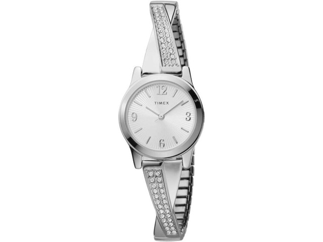 Timex Fashion Stretch Bangle Silver Dial Crystal Accent Ladies Watch