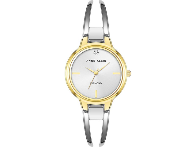 Anne Klein Two-Tone Silver and Gold Open Bangle Diamond Accent Ladies Watch