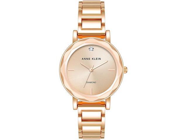 Anne Klein Rose Gold-Tone Sunray Dial Facetted Crystal Diamond Accent Ladies Watch