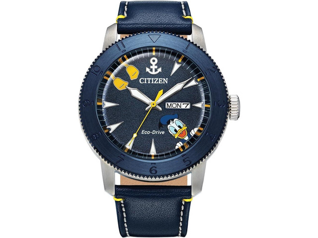 Citizen Eco-Drive Disney Donald Duck Blue IP Leather Mens Watch