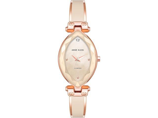 Anne Klein Rose Gold-Tone Oval Blush Pink Mother-of-Pearl Diamond Accent Ladies Watch