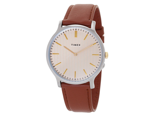 Timex Gallery Norway 40mm Champagne Dial Brown Leather Mens Watch