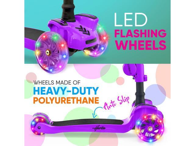 Hurtle ScootKid 3 Wheel Toddler Child Ride On Toy Scooter w/LED Wheels, Purple