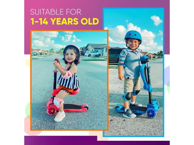Hurtle ScootKid 3 Wheel Toddler Child Ride On Toy Scooter w/LED Wheels, Purple