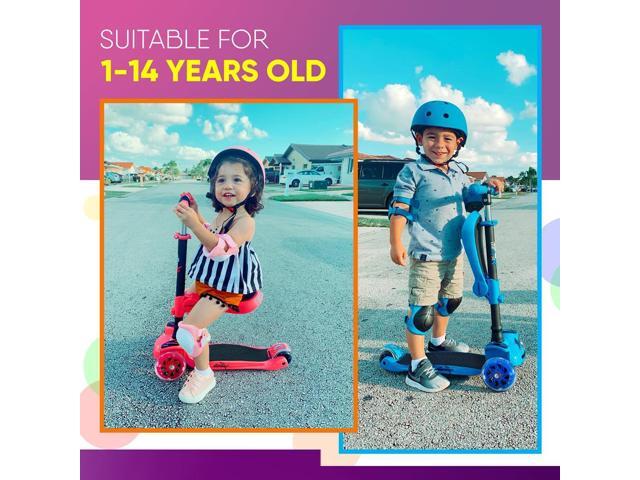 Hurtle ScootKid 3 Wheel Toddler Child Ride On Toy Scooter w/ LED Wheels, Green