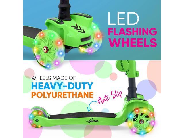 Hurtle ScootKid 3 Wheel Toddler Child Ride On Toy Scooter w/ LED Wheels, Green