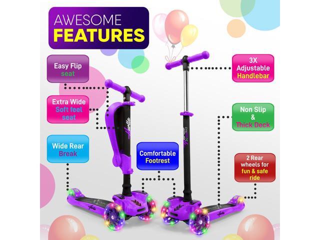 Hurtle ScootKid 3 Wheel Toddler Child Ride On Toy Scooter w/LED Wheels, Purple
