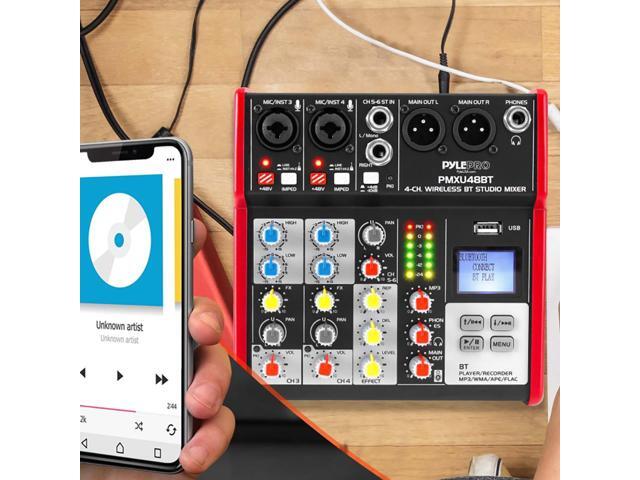 Studio Audio Sound Mixer Board - 4 Channel Bluetooth Compatible Professional Portable Digital Dj Mixing Console w/ USB Mixer Audio Interface -...