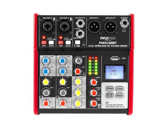 Studio Audio Sound Mixer Board - 4 Channel Bluetooth Compatible Professional Portable Digital Dj Mixing Console w/ USB Mixer Audio Interface -...