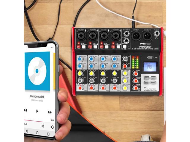 studio audio sound mixer board 6 channel bluetooth compatible professional portable digital dj mixing console w/ usb mixer audio interface mixing...