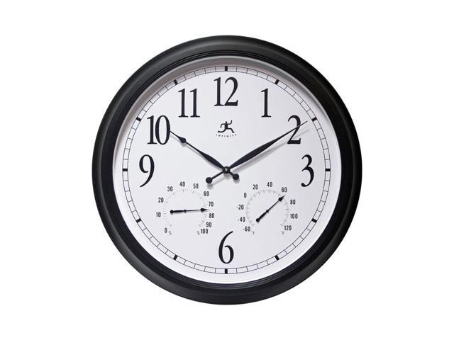 Infinity Instruments 15664BK-2534 24 Inch Classic Black Wall Thermometer Clock