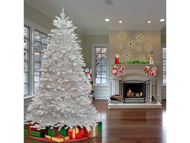 National Tree Company DUWH75LO 9 ft. Pre-Lit Dunhill Fir White Tree - 59' x 59' x 90' - White Tree, White Tree Stand