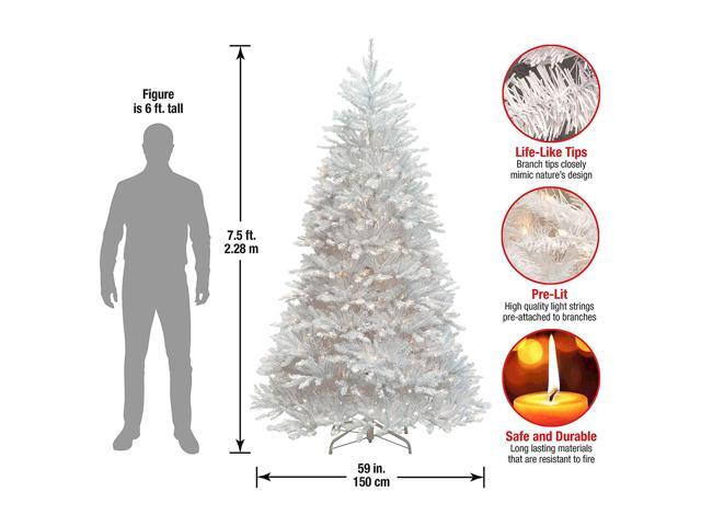 National Tree Company DUWH75LO 9 ft. Pre-Lit Dunhill Fir White Tree - 59' x 59' x 90' - White Tree, White Tree Stand