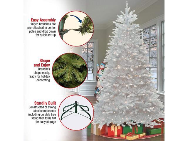 National Tree Company DUWH75LO 9 ft. Pre-Lit Dunhill Fir White Tree - 59' x 59' x 90' - White Tree, White Tree Stand