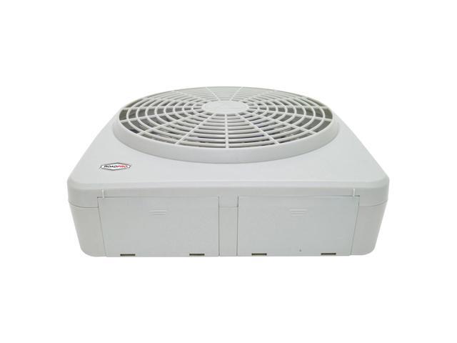 RoadPro Dual Power 12 Volt Plug In Car and RV 10 Inch 2 Speed Portable Fan, Gray