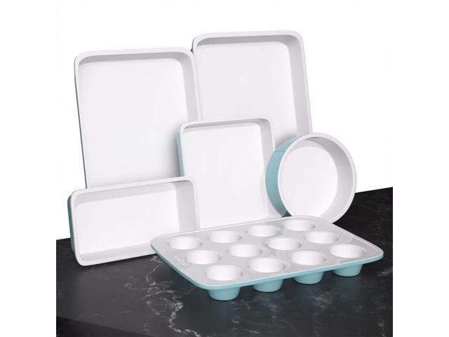 NutriChef 6 Piece Non Stick Kitchen Oven Stackable Ceramic Baking Pan Set, Green