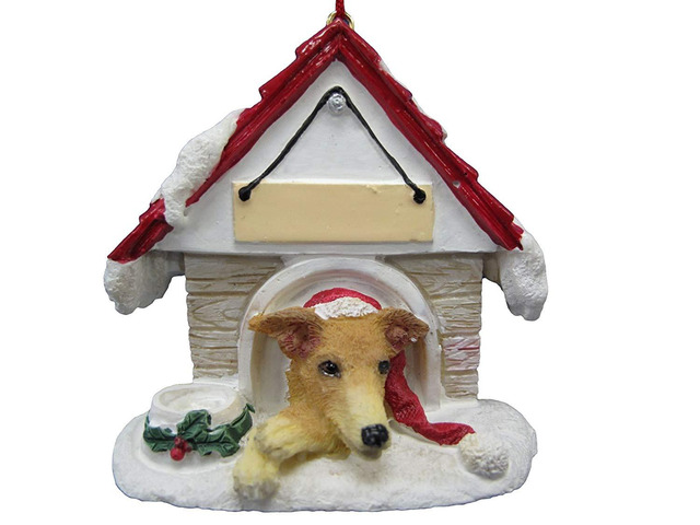 Fawn Greyhound Doghouse Ornament Hand Painted and Easily Personalized