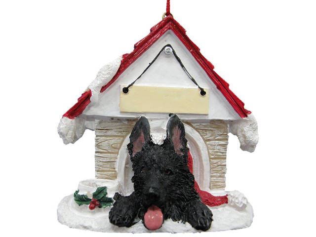 Black German Shepherd Doghouse Ornament Hand Painted Easily Personalized