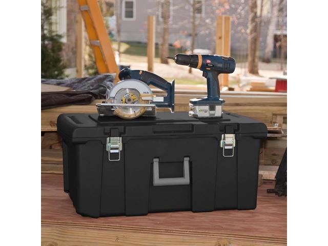 Sterilite 16 Gallon Lockable Footlocker Toolbox with Wheels, Black 18429001