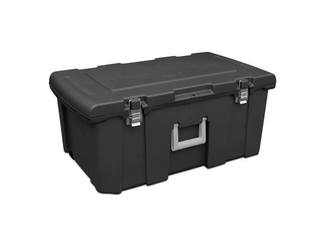 Sterilite 16 Gallon Lockable Footlocker Toolbox with Wheels, Black 18429001