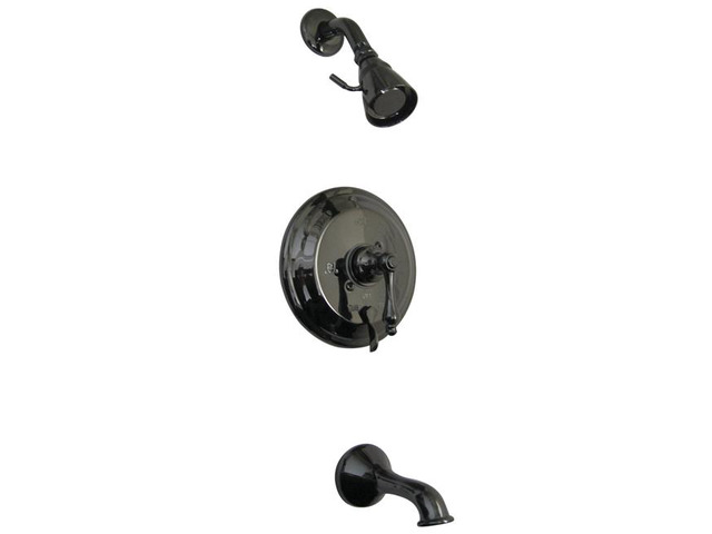 Kingston Brass NB36300AL Water Onyx Pressure Balanced Tub & Shower Faucet with Metal Lever Handle and Vintage Spout
