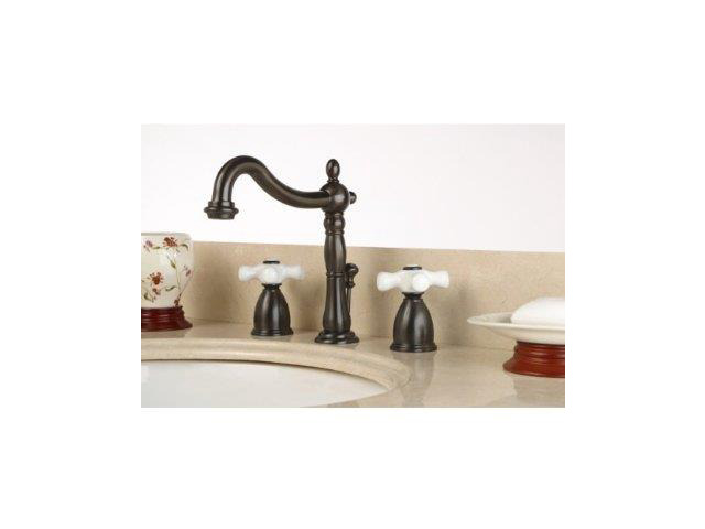 Kingston Brass Wide Spread Lavatory Faucet With Porcelain Lever Handle ORB
