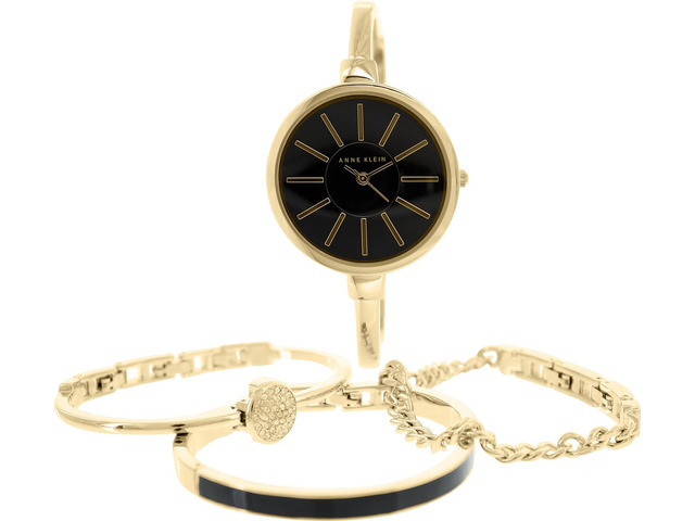 Anne Klein Women's AK-1470GBST Gold Stainless-Steel Quartz Watch with Black Dial