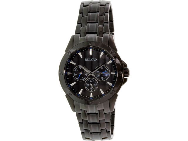 Bulova Mens Day/Date Black ION Finish Bracelet Dress Quartz Watch 98C121