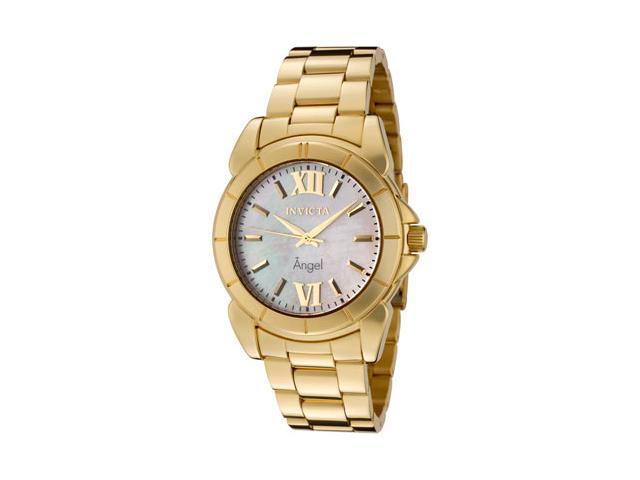 Invicta Women's Angel White Mother Of Pearl Dial 18k Gold Plated