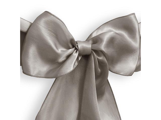 Lann's Linens - 10 Elegant Satin Wedding/Party Chair Cover Sashes/Bows - Ribbon Tie Back Sash - Silver