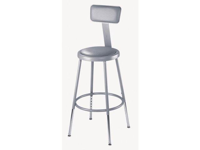 NPS 6418B 6400 Series Heavy Duty Vinyl Padded Stool with Backrest- Supports 300 lb - 18' Seat Height - Gray Seat, Gray Back, Gray Base