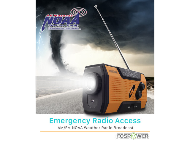 FosPower Emergency Solar Crank Portable Radio, NOAA Weather Radio for Household and Outdoor Emergency with AM/FM, LED Flashlight, Reading Lamp,...