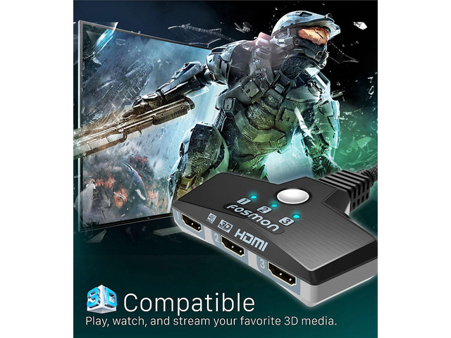 Fosmon 3-Port HDMI Switch 2.0, 4K HDMI Switcher Supports UHD 3D HDR 1080P HDCP 2.2, HDMI Splitter for Apple TV, Roku, Fire Stick, PS5, Xbox
