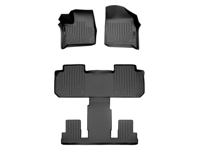 SMARTLINER Custom Fit Floor Mats 3 Row Liner Set Black Compatible With 2018-2022 Chevrolet Traverse with 2nd Row Bucket Seats