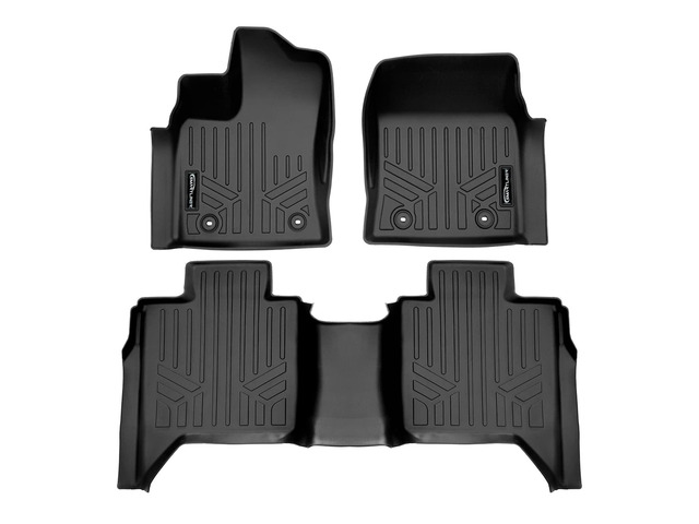 SMARTLINER Custom Fit Black 2 Row Floor Mat Liner Set Compatible With 2022-2023 Toyota Tundra CrewMax Cab with 2nd Row Underseat Storage