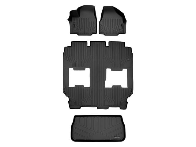 SMARTLINER Floor Mats 3 Rows and Cargo Liner Behind 3rd Row Set Black Compatible With 2017-2024 Chrysler Pacifica Hybrid Model Only