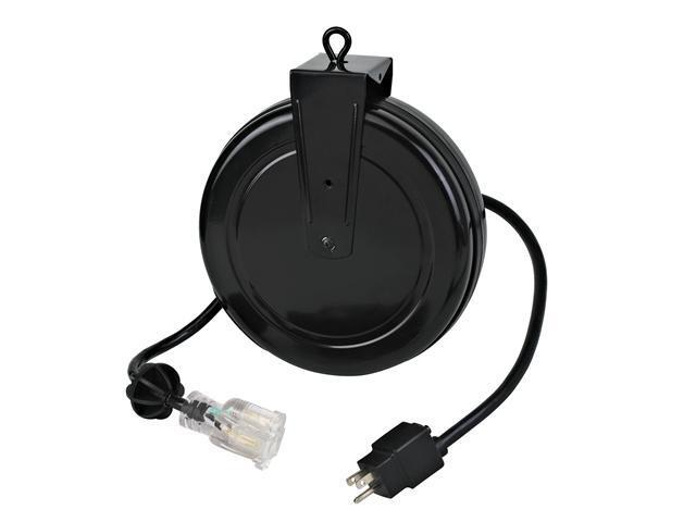 Alert Stamping 20 FT Retractable Cord Reel with an Illuminated Circuit Breaker Protected Outlet 5020TFC