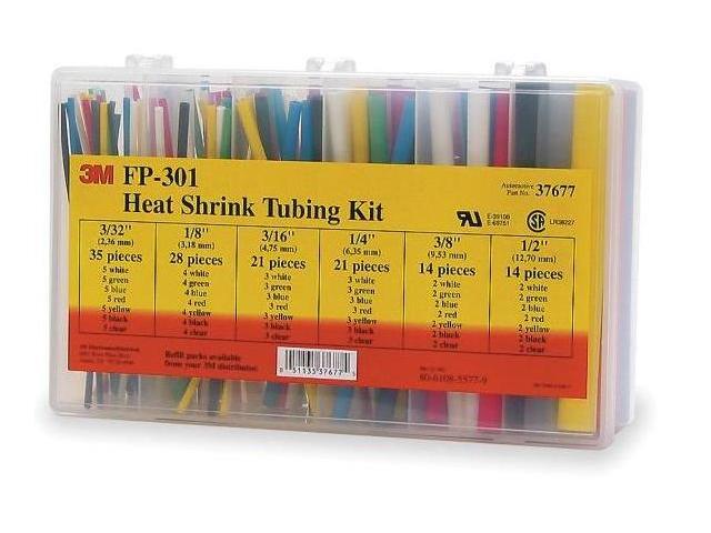 3M 37677 Heat Shrink Tubing Color Assortment Kit, 133 Pieces