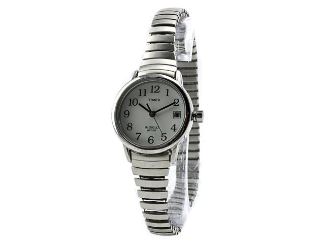 Timex Women's Silver-Tone Case & Band Date Indiglo White Dial Watch T2H371