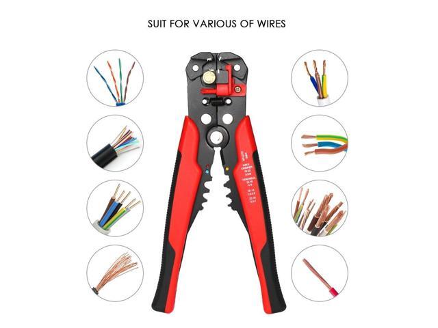Multi-functional 8' Self-adjusting Cable Wire Stripper With Cutter & Crimper Automatic Wire Stripping Pliers Crimping Tool 10-24AWG - Red
