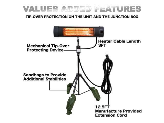 Dr Infrared Heater DR-338 Carbon Infrared Patio Heater With Tripod, Black
