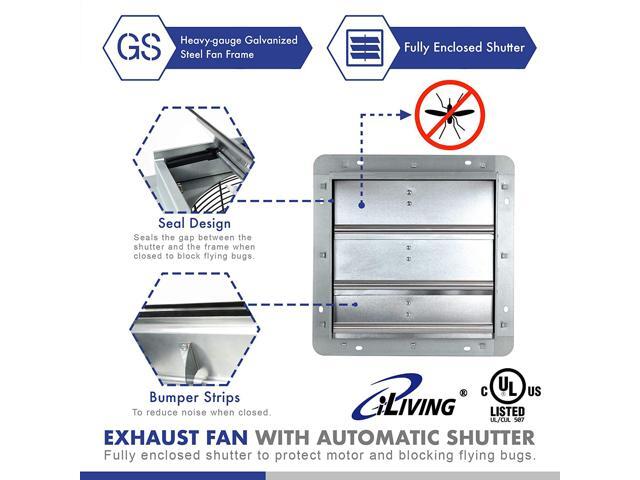iLIVING 12 Inch Variable Speed Shutter Exhaust Fan, Wall-Mounted, 960 CFM, 1400 SQF Coverage Area (Power Cord Not Included)
